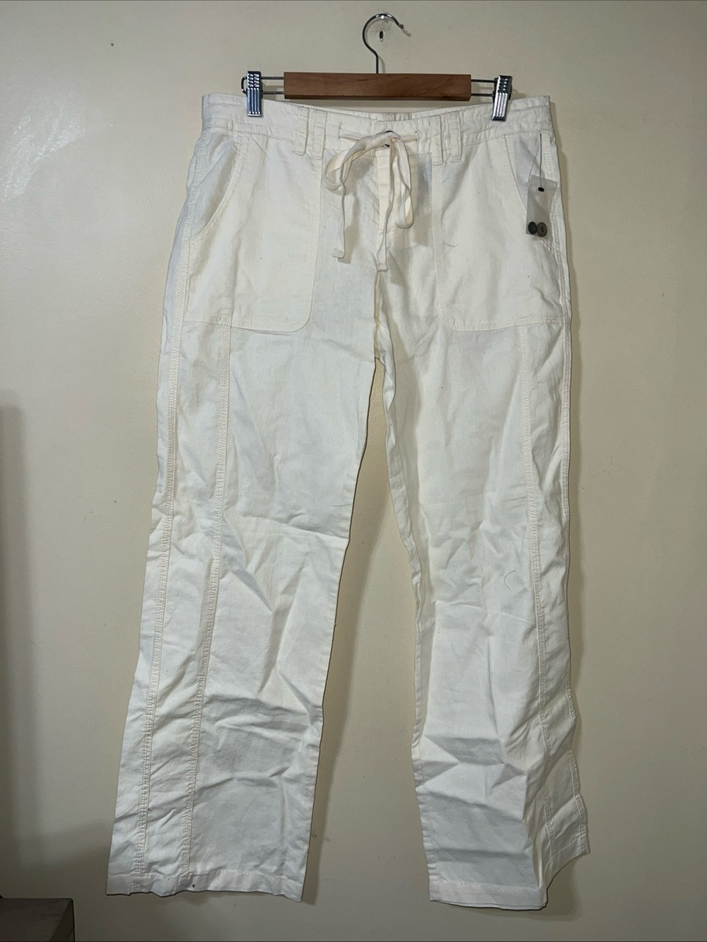 Norma Kamali Women’s White Drawstring Cargo Pants Linen Medium NWT